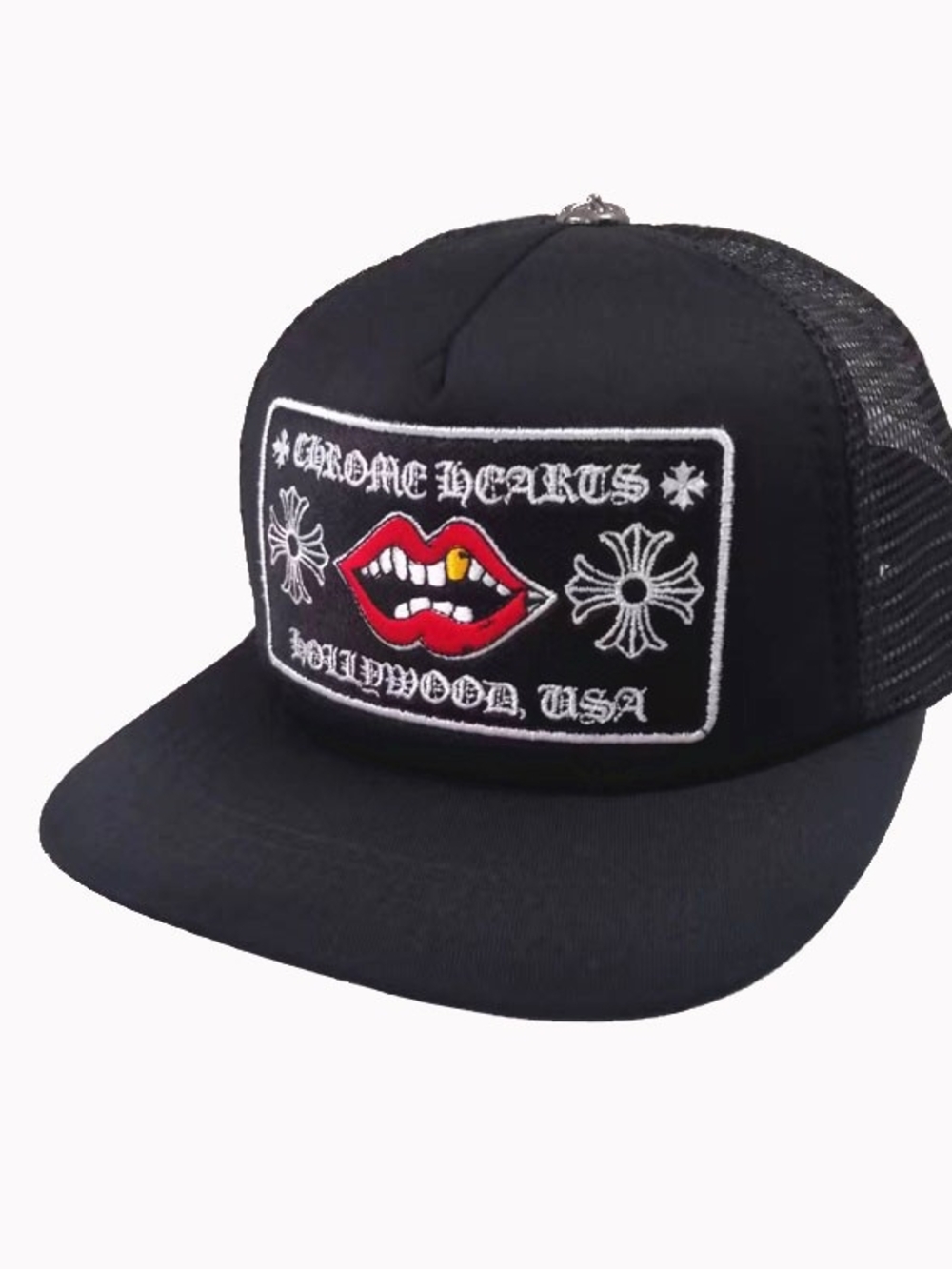 Chrome hearts Black Trucker Cap with Lip Patch